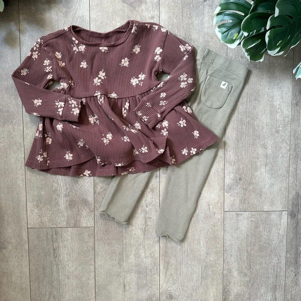 Easy Peasy Organic Cotton Boho Outfit Set Toddler Girl Rustic Floral